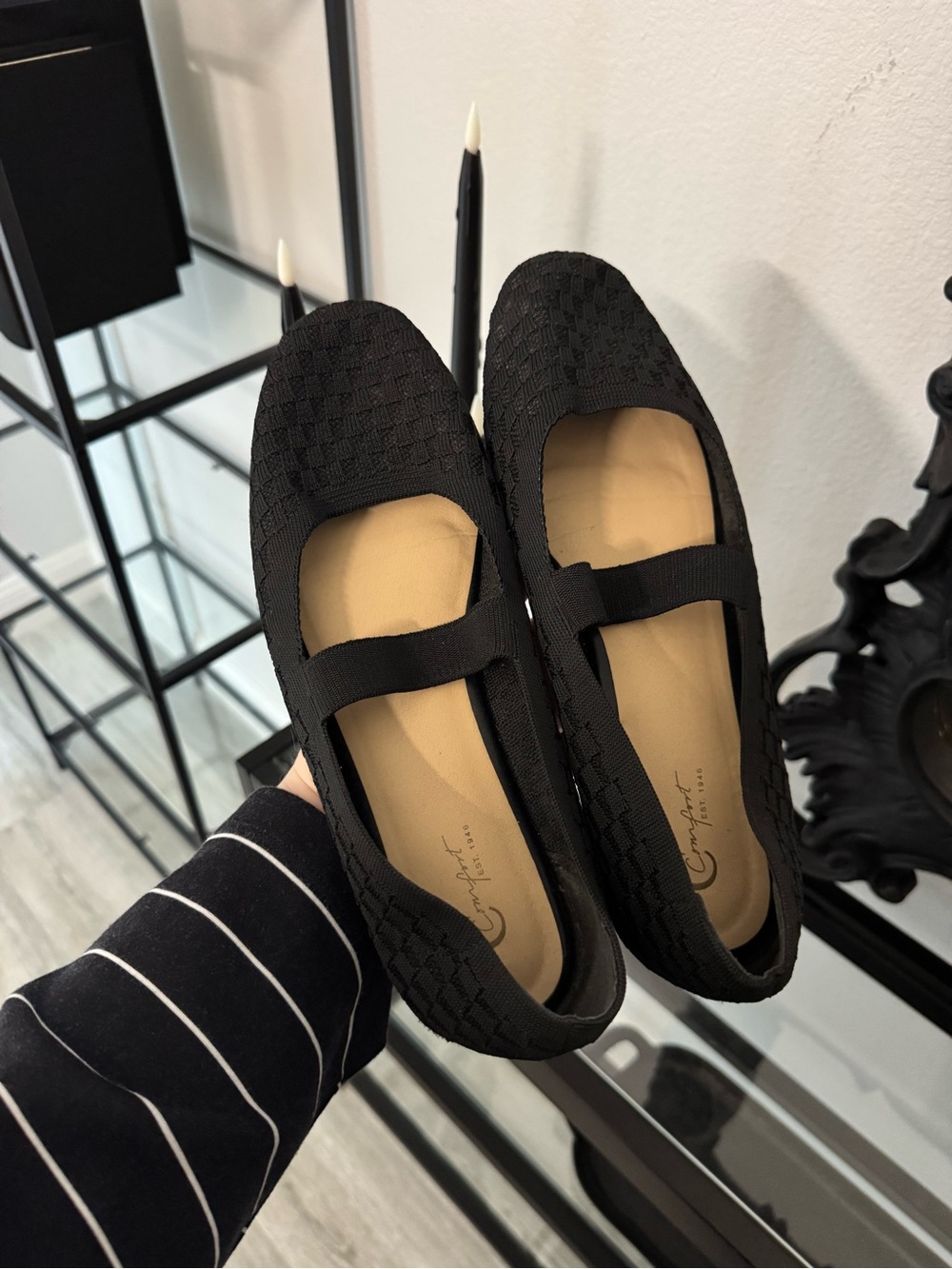 Cato Black Knit Mary Jane Flats